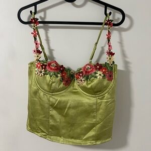Princess Polly Green Floral Embroidered Top